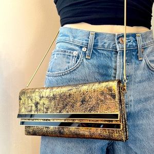 Cache Double Pocket Gold Clutch / Crossbody